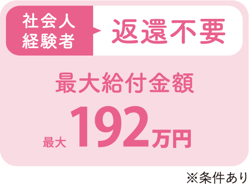 社会人経験者：最大給付金額最大192万円（返還不要）